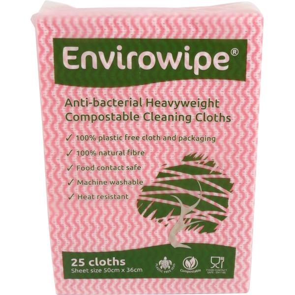 Envirowipe Anti-bacterial Compostable Cleaning Cloths Red 50x36cm CASE